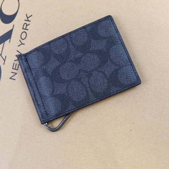 NWT COACH SLIM MONEY CLIP BILLFOLD WALLET IN SIGNATURE CANVAS CY059 QBMI5 - Picture 2 of 8